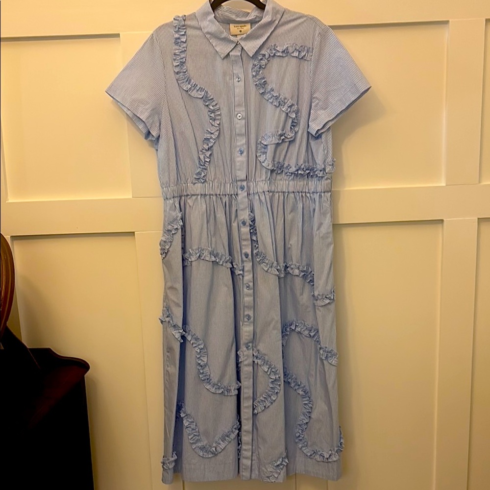 Kate Spade Light Blue Striped Ruffle Button-Front Midi Dress